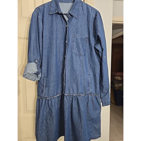 Denim Shirt Flare Bottom Dress XL Western Line Dance Never Worn - Picture 1 of 7